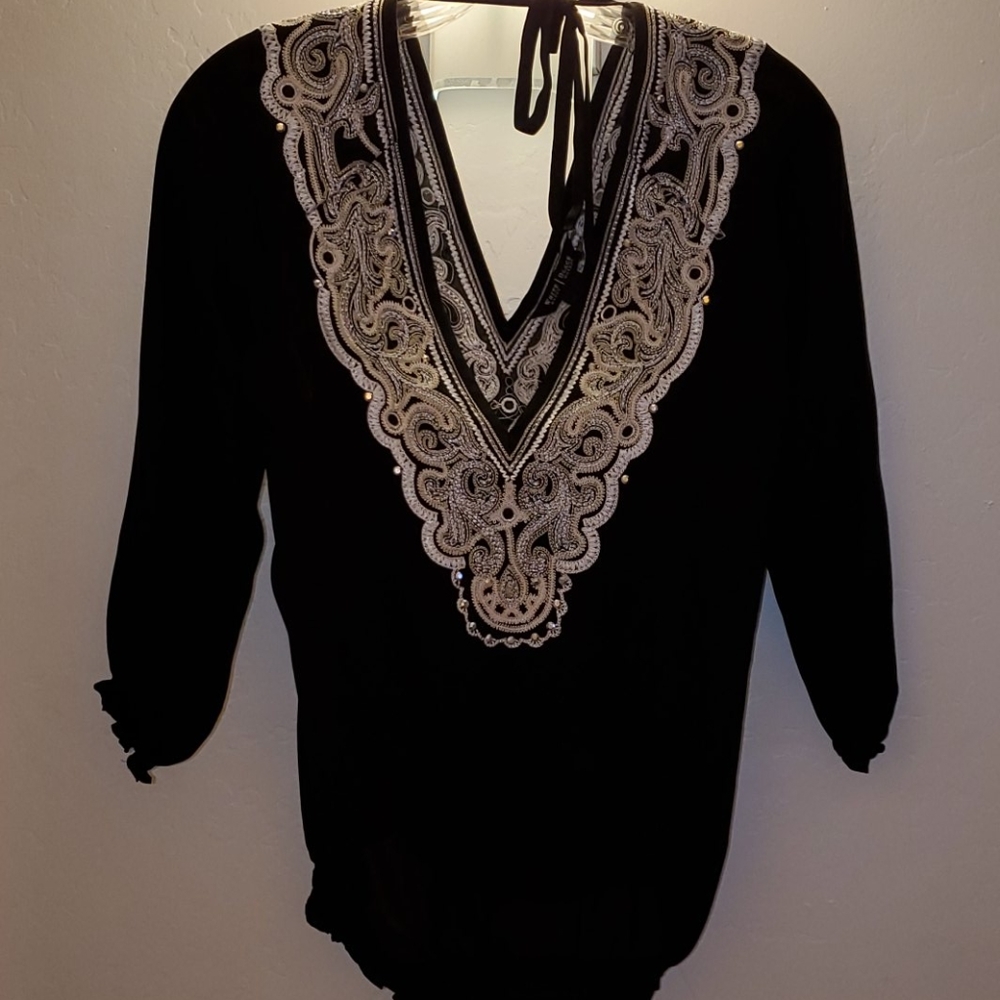 White House Black Market Double V Neck Blouse
